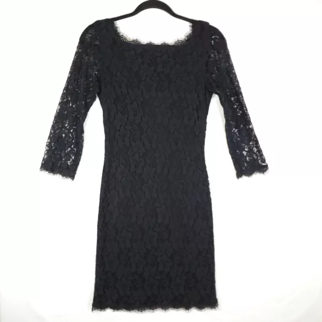 Diane Von Furstenberg Zarita Black Lace Dress Size 4 Half Sleeve DVF