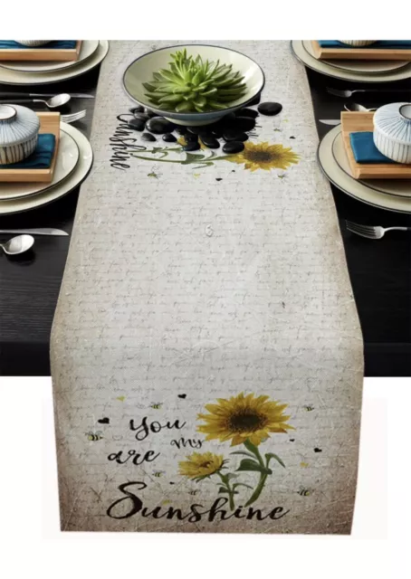 Sunflowers Rustic Table Runner-Cotton Linen-Long 13x108inch