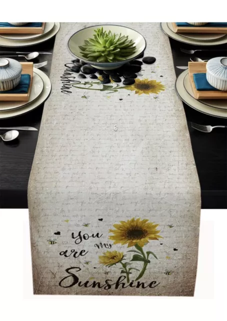 Sunflowers Rustic Table Runner-Cotton Linen-Long 13x72inch