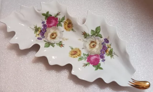 Old Nuremberg Bavaria Germany Porcelain Leaf Candy or Relish Dish Floral Plate 2