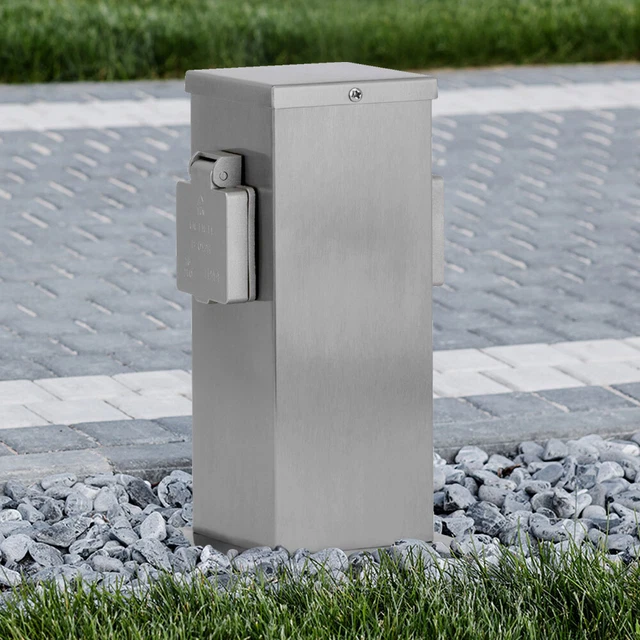 Colonne de Prise Externe Électrique Jardin 2-fach Distributeur Inox Argent