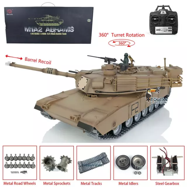 Henglong 1/16 Scale 7.0 M1A2 Abrams RTR RC Tank 3918 360° Turret Barrel Recoil