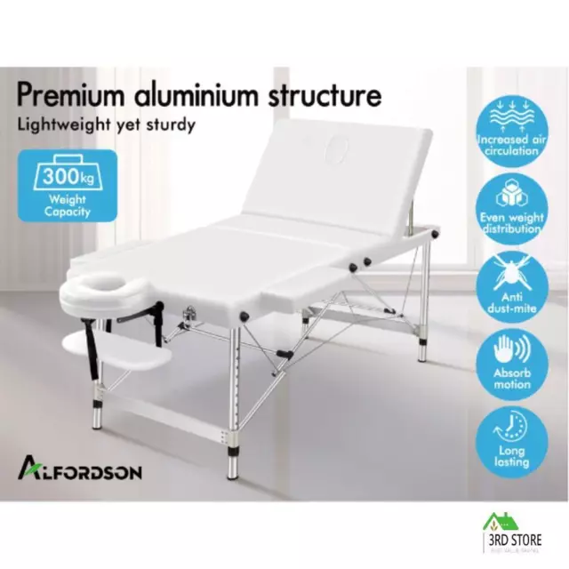 RETURNs ALFORDSON Massage Table 3 Fold 75cm Foldable Portable Aluminium Lift Up