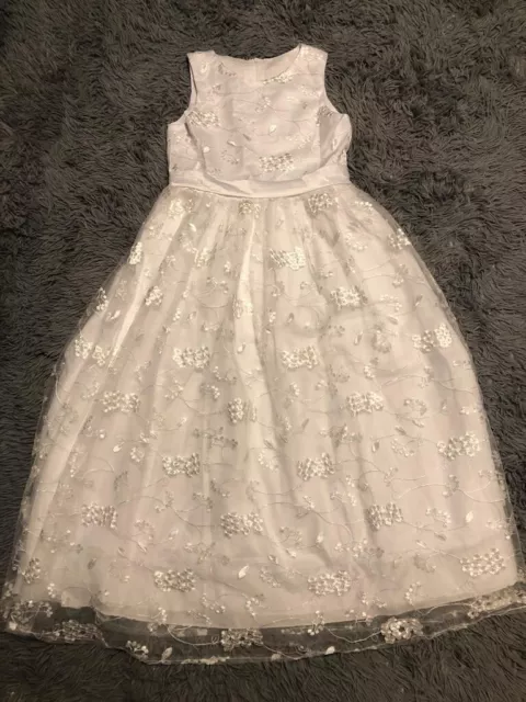 Girl's Fancy Ballroom Dress White Size 12-13 Years Wedding Prom Dance Church