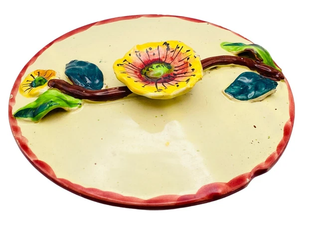 Vintage Italian Majolica Bowl Floral Covered Dish Art Pottery Leaf Signed 8