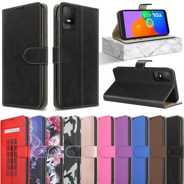 For TCL 403 Case, Slim Leather Wallet Book Flip Shockproof Stand Phone Cover