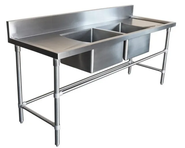 1800x600mm COMMERCIAL DOUBLE MIDDLE BOWL KITCHEN SINK STAINLESS STEEL BENCH E0