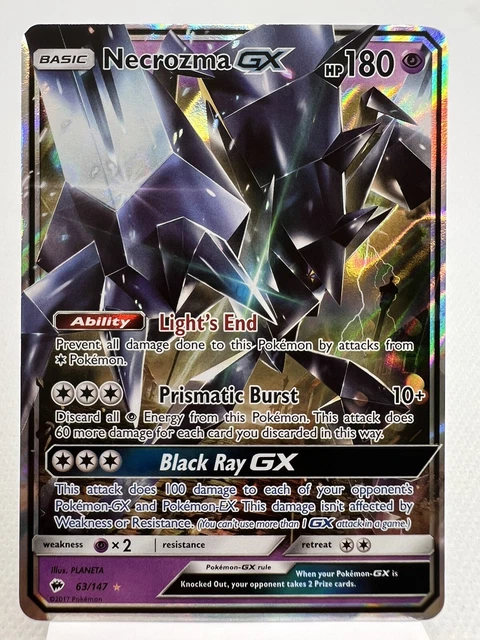 Necrozma GX 63/147 - Ultra seltener Holo - S&M brennende Schatten Pokémonkarte Neuwertig