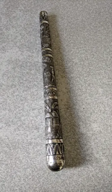 Silver Cane Walking Stick Parasol Handle Burmese Indian Vintage Antique -10"