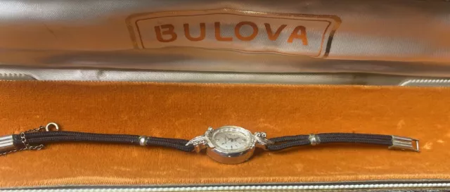 Vintage BULOVA 23 Jewels 14K White Gold & Diamonds Ladies Cocktail Watch