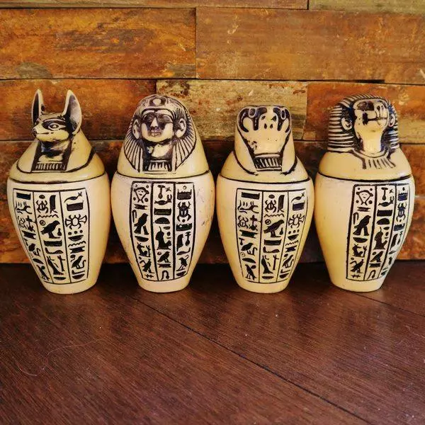 Antique Set 4 Egyptian Ancient Canopic Jars Organs Funerary Statues LARGE (5")