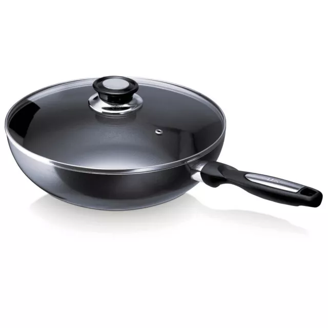 Wok Pro Induc 28 cm en aluminium antiahésif avec couvercle en verre aluminium an