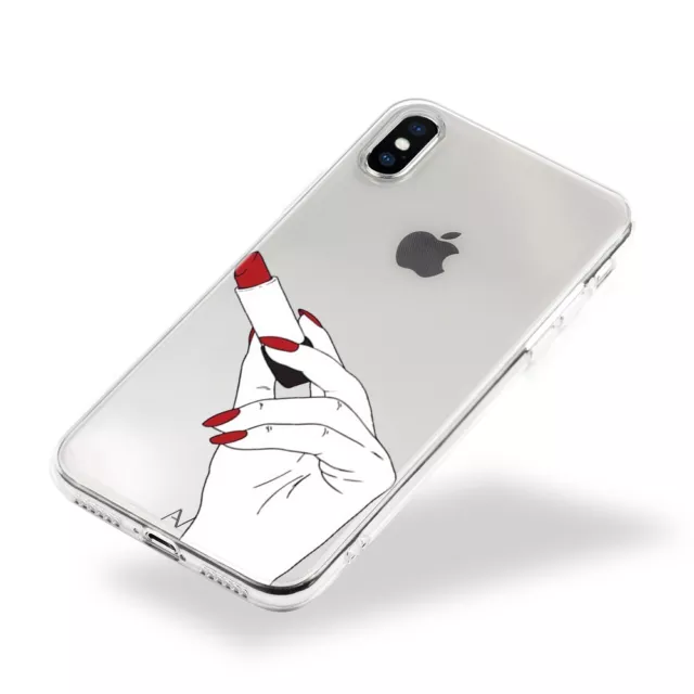 IPHONE X Étui de Protection Transparent Silicone Slim Coque Motif Rouge à Lèvres