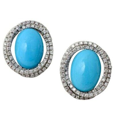 925 Sterling Silver Earrings Cubic Zirconia  Turquoise Classic Women