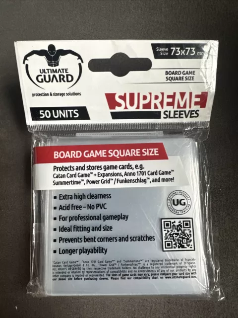 ULTIMATE GUARD Supreme Square Board Game Card Sleeves Clear Size 73 x 73mm 50ct