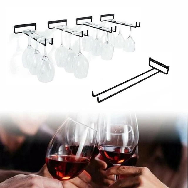 Bar Kitchen Wine Glass Holder Under Cabinet Cup Rack Shelf Stemware Hanger-Iron
