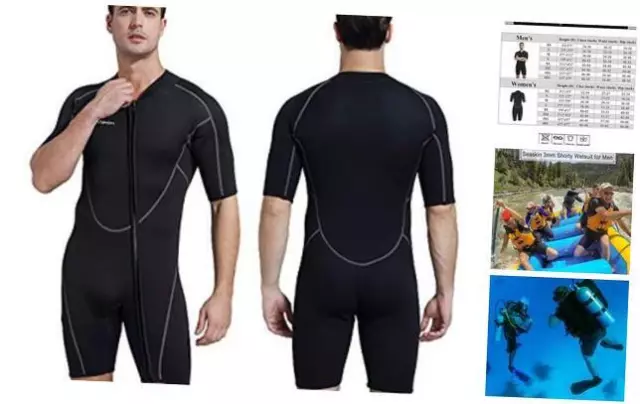 Mens 3mm Shorty Wetsuit Womens, Full Body Diving Suit X-Small Men's Shorty