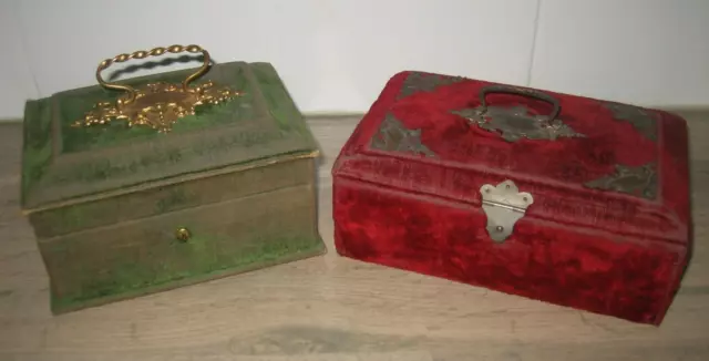 2 Anciens Coffret Boite à Bijoux en velours à restaurer