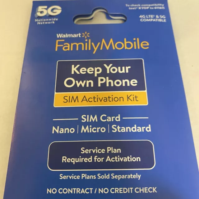 WALMART FAMILY MOBILE Starter Kit Sim Card 3/1 Spring Bring Your Own