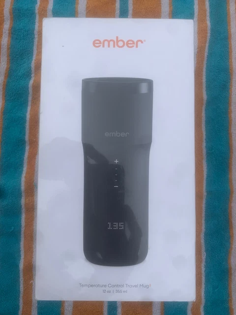 Ember Smart Travel Mug2~Bluetooth Adj 145* Temp~Black 12 Oz~Msg 4Opt 12VCar Chgr