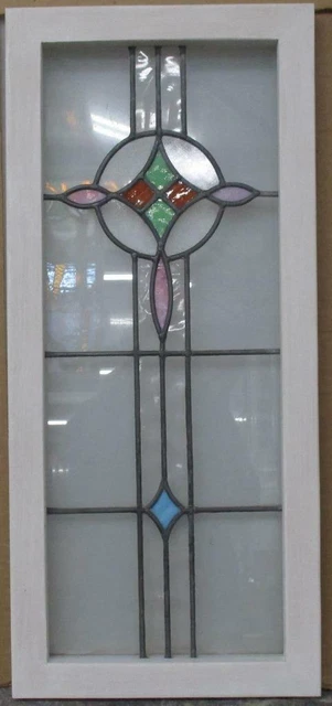 MIDSIZE OLD ENGLISH LEADED STAINED GLASS WINDOW Pretty Abstract 13" x 28.75"