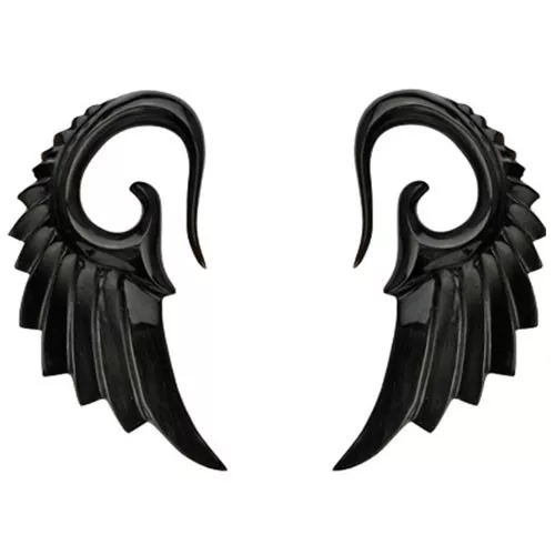 Pair of Organic Hand Carved Angelic Wing Horn Hanger Ear Plugs Tapers Gauge E263