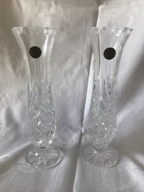 Pair Of Lead Crystal ‘ Cristal D’Arques’ French, Bud Vases Hand Cut