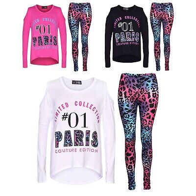 Girls Top Kids #01 Paris Print Trendy Top & Multi Leoaprd Legging Outfit Sets