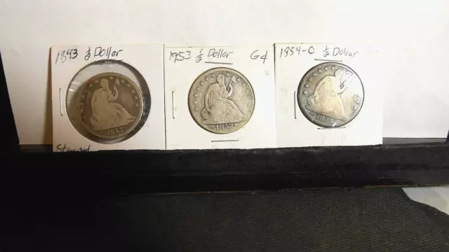 1843, 1853, 1854-O Seated Liberty SILVER Half Dollar Three Coin Set #24 More Up!