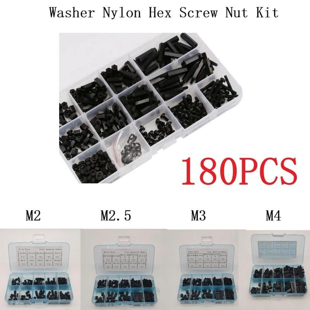 For PCB Fisso Esagonale Vite Dado Viti Set Casa Industria 180 Pezzi Nero Nylon