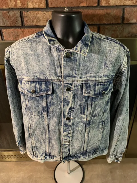 Vintage Stone Wash Denim Blue Jean Trucker Work Farm Jacket Mens Size XL Vtg