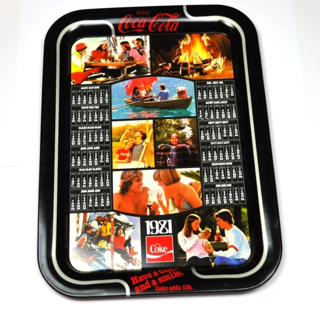 Coca-Cola Coke 45 cm Blech Tablett USA Serviertablett Kalender 1981 Serving Tray