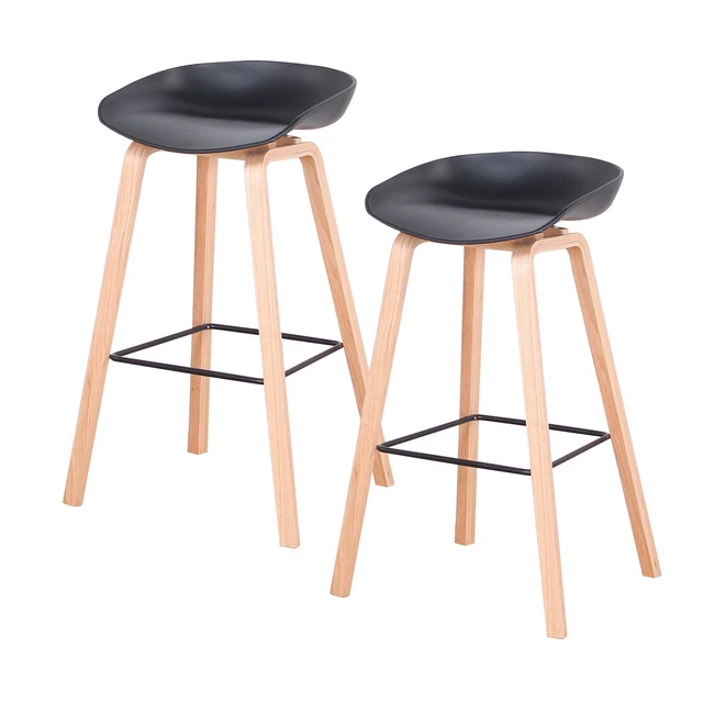 Lot de 2 Chaises de bar Tabourets hauts avec dossier Siège de cuisine Noir