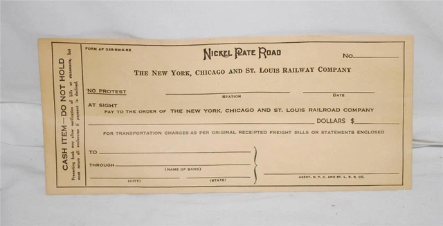 Original Nickel Plate Road NPR BANK Envelope NYC&StL Cash New York Chicago St.