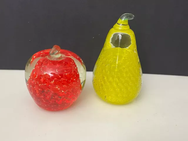 VTG MCM Alfredo Barbini Murano Hand Blown Art Glass Red Apple & Yellow Pear