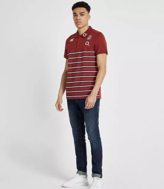 Polo homme à manches courtes rayé Canterbury Angleterre RFU rouge Royaume-Uni taille S 3