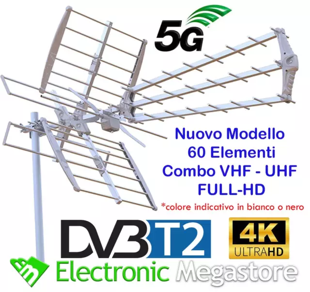 Antenna Kit Tv Digitale Terrestre Esterna Alto Guadagno UHF DVB-T2 Direttiva 5G