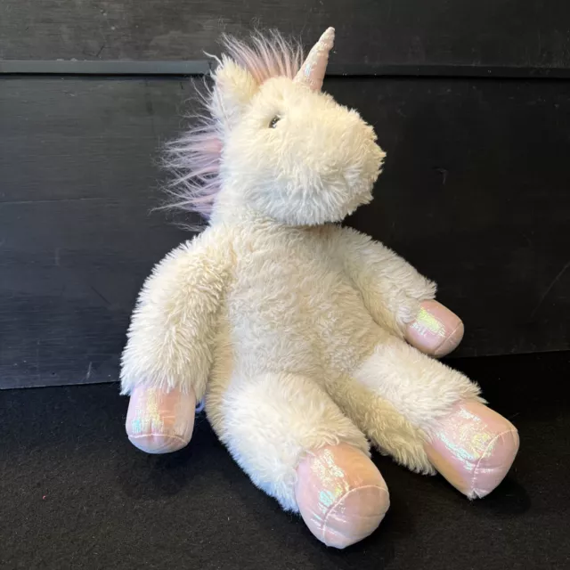 Vermont Teddy Bear White Unicorn 14" Sitting Plush Stuffed Animal Toy Pink Mane