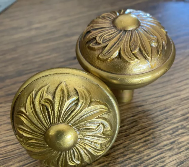 Rare Antique Brass Bronze Brass Door Knobs Floral Design E-17200 Lockwood?