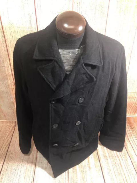 Men’s GUESS WOOL BLEND BLACK NAVY  COAT L LARGE