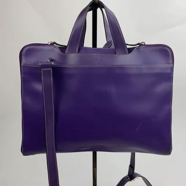 Lodis Audrey Purple Leather Laptop messenger briefcase Bag Crossbody strap