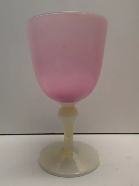 Vintage Pink Vaseline Opaline Glass Goblet Wine Stem Studio Murano Art Glass