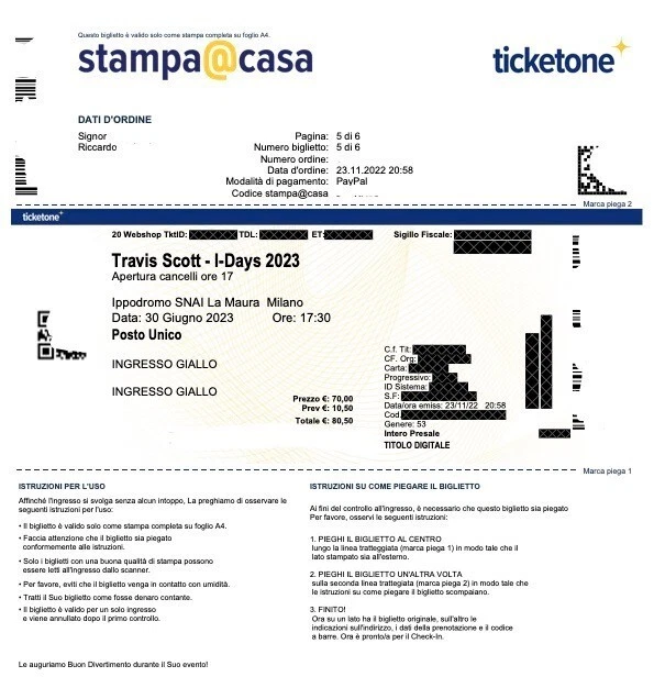 Biglietti Travis Scott Milano - I-Days 30/06/2023 Posto Unico