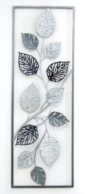 dekoratives ausgefallenes Wandbild Motiv Blätter Metall grau weiß schwarz