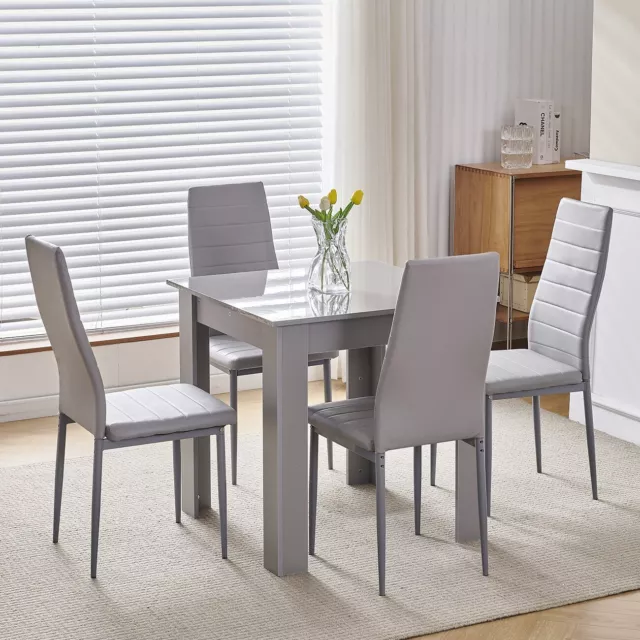 Small Space Dining Set 5Pcs Square Dining Table+ 4 Dining Chairs Set Grey Wooden