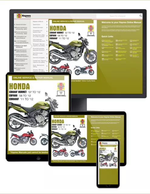 Honda CB600 Hornet, CBF600 & CBR600F (2007-2012) Haynes Online Motorcycle Manual