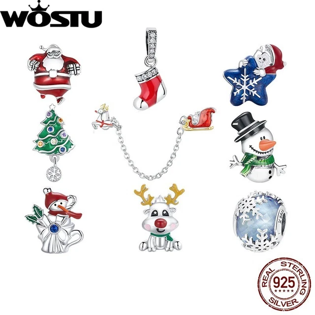 925 Sterlingsilber Weihnachtsbaum Perle CZ Weihnachtsmann Charm Schneemann Anhänger zum Selbermachen