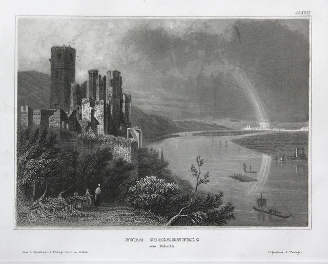 Castello Stolzenfels Coblenza Renania-Palatinato Vista Incisione Acciaio 1850