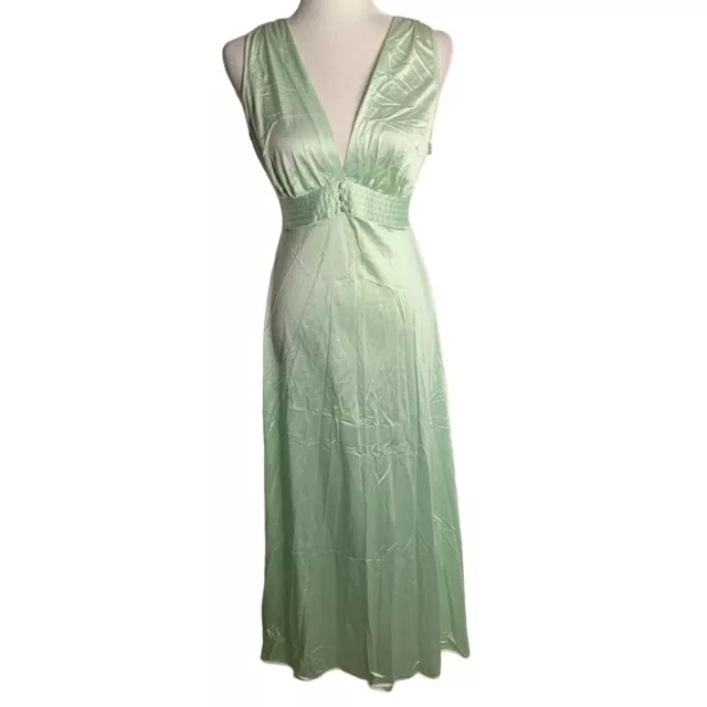 Vintage 70s Vanity Fair Nightgown Womens M Mint Green Nylon Long Tie Waist