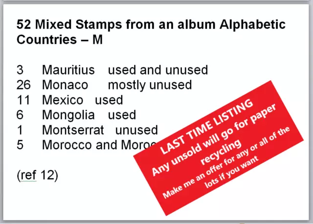 52 Mixed Stamps from an album Alphabetic Countries – M